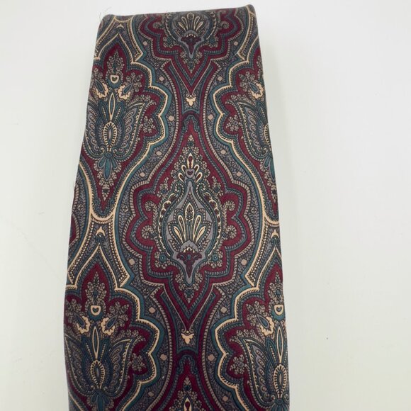 Lands’ End Direct Merchants Men’s Necktie Maroon/Green/Blue 90’s Office - Picture 2 of 8